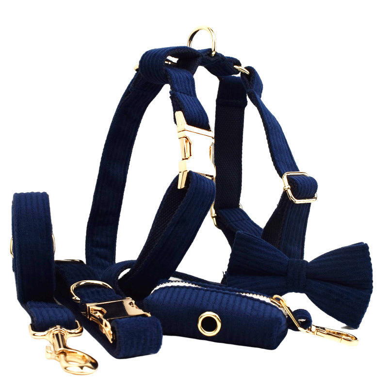 Collier en Corderoy Bleu Marine pour Animaux – Laisse et Corde de Traction