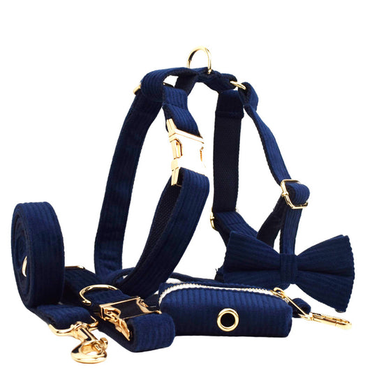 Collier en Corderoy Bleu Marine pour Animaux – Laisse et Corde de Traction
